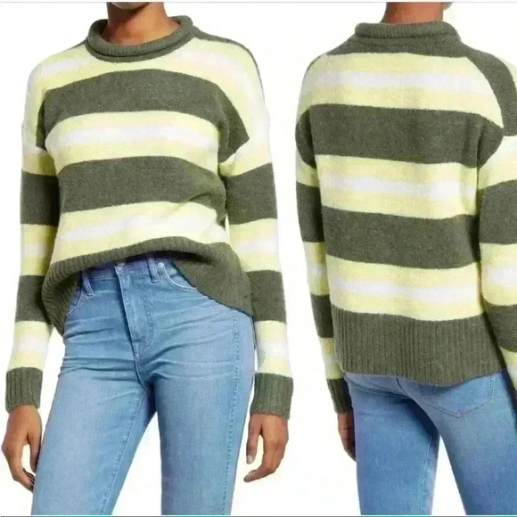 Madewell Striped Fulton Pullover Sweater in Heather Greengrass Sz XX-Small NWT - Picture 3 of 8